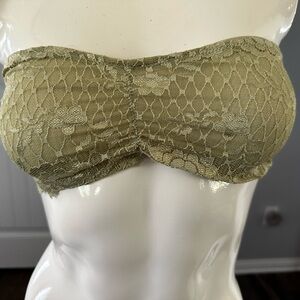 Free People Green Textured Bandeau with Lace Trim